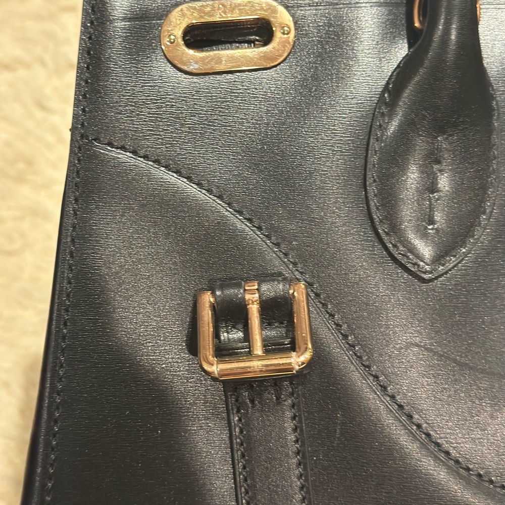 Ralph Lauren Black Leather Satchel with Gold-Tone Lock - Picture 4 of 10